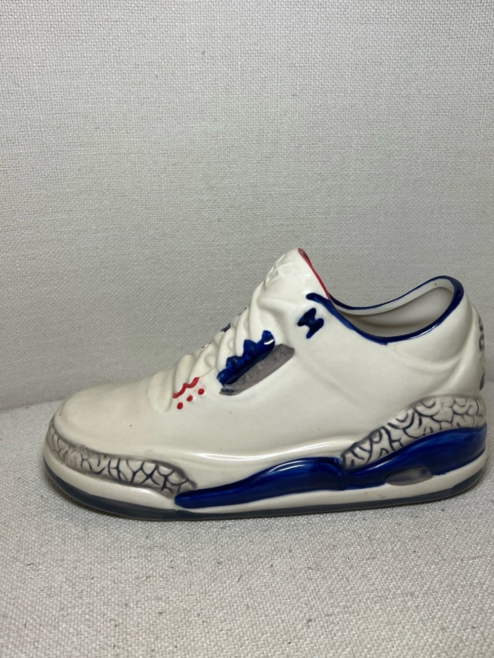 White and Blue Ceramic Sneaker Accent for Home Decor
